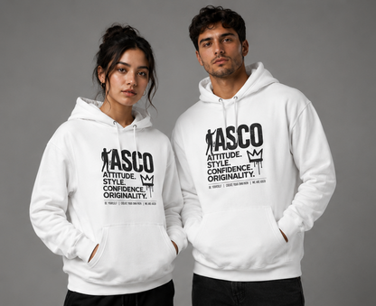 ASCO Attitude Hoodie — Graphic Fleece Pullover with 'Attitude. Style. Confidence. Originality.'