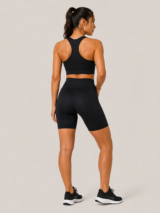 ASCO WOMEN Workout Shorts — Black High-Waist Athletic Biker Shorts with ASCO Logo