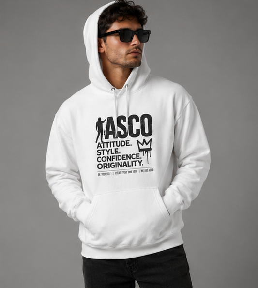 ASCO Attitude Hoodie — Graphic Fleece Pullover with 'Attitude. Style. Confidence. Originality.'