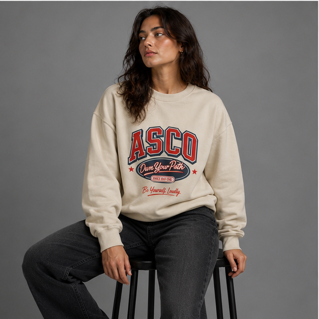 ASCO 'Own Your Path' Crewneck Sweatshirt — Vintage Collegiate Graphic