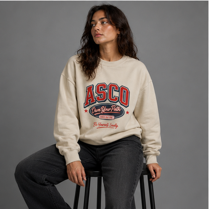 ASCO 'Own Your Path' Crewneck Sweatshirt — Vintage Collegiate Graphic