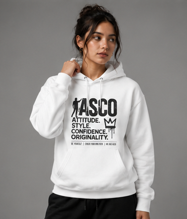 ASCO Attitude Hoodie — Graphic Fleece Pullover with 'Attitude. Style. Confidence. Originality.'